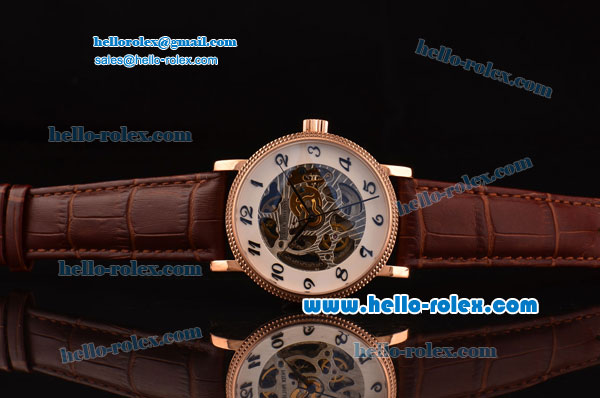Patek Philippe Grand Complications Asia 3836 Automatic Rose Gold Case with Brown Leather Strap Skeleton Dial Numeral Markers - Click Image to Close